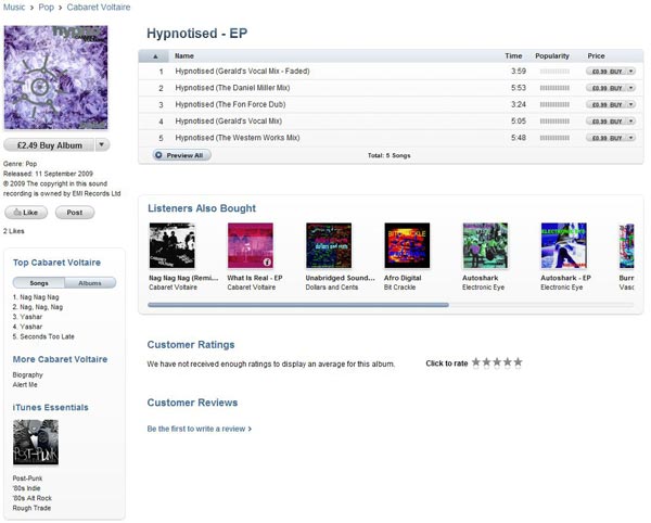 Cabaret Voltaire - Hypnotised - UK Digital Single - iTunes