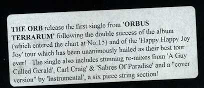 Orb - Oxbow Lakes - UK 2x12" Promo Single - Sticker