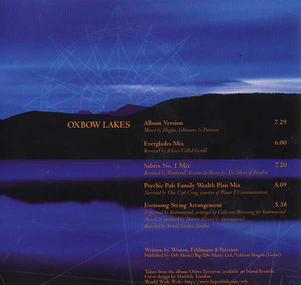 Orb - Oxbow Lakes - UK CD Single - Back