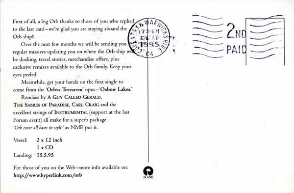 Orb - Oxbow Lakes - UK Promo Postcard - Back