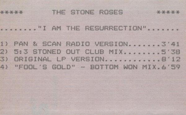 The Stone Roses - I Am The Resurrection - UK Promo Cassette Single - Front