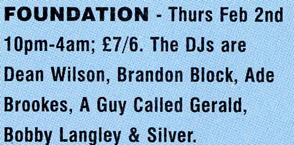 2 February: A Guy Called Gerald, Summit Records Launch Party, Foundation, Home, Manchester, England