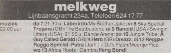 10 September: A Guy Called Gerald / 4  Hero, Jungle Tribe, Melkweg, Amsterdam, The Netherlands