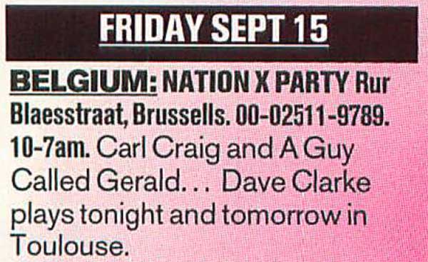 15 September: A Guy Called Gerald, Nation X Party, Fuse, Brussels, Belgium