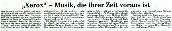 9 December: A Guy Called Gerald, Xerox, Markthalle, Hamburg, Germany