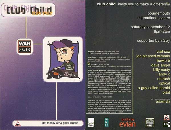 12 September: A Guy Called Gerald, Club Child, Bournemouth International Centre, Bournemouth, England