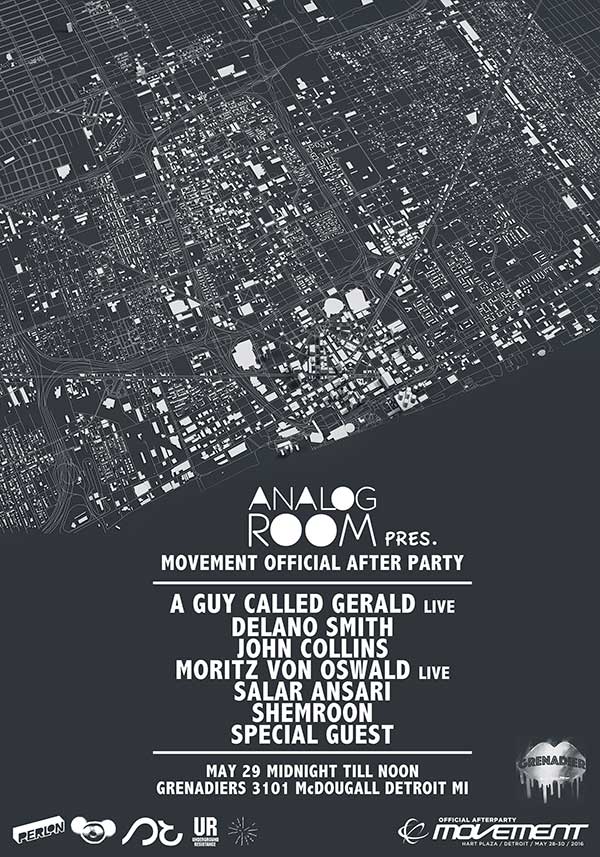 29/30 May: A Guy Called Gerald Live, Analog Room presents: Official Movement Electronic Music Festival After Party, Grenadiers, Detroit, USA