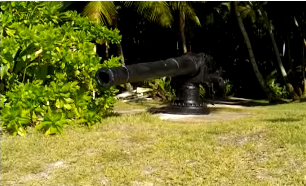 One of two 6-inch guns installed by the Royal Marines on Diego Garcia.